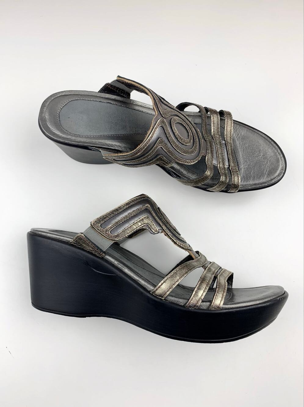 Naot Platform Wedge Sandals Metallic Pewter Grey Leather Women's 40 US 9 9.5